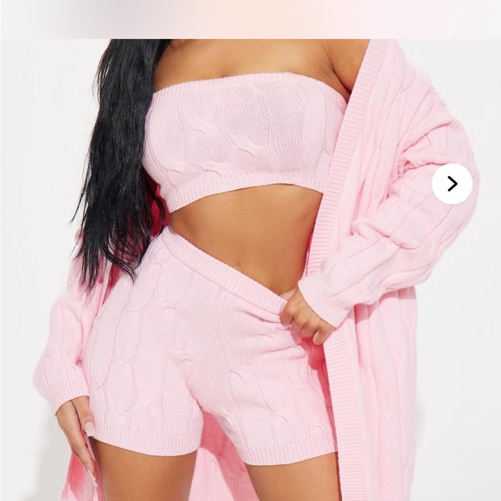 Fashion Nova Pink Cable Knit 3-Piece Lounge Set